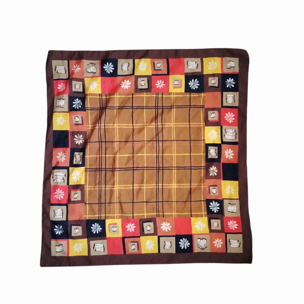 Vintage Mod Plaid Floral Square Scarf‎
